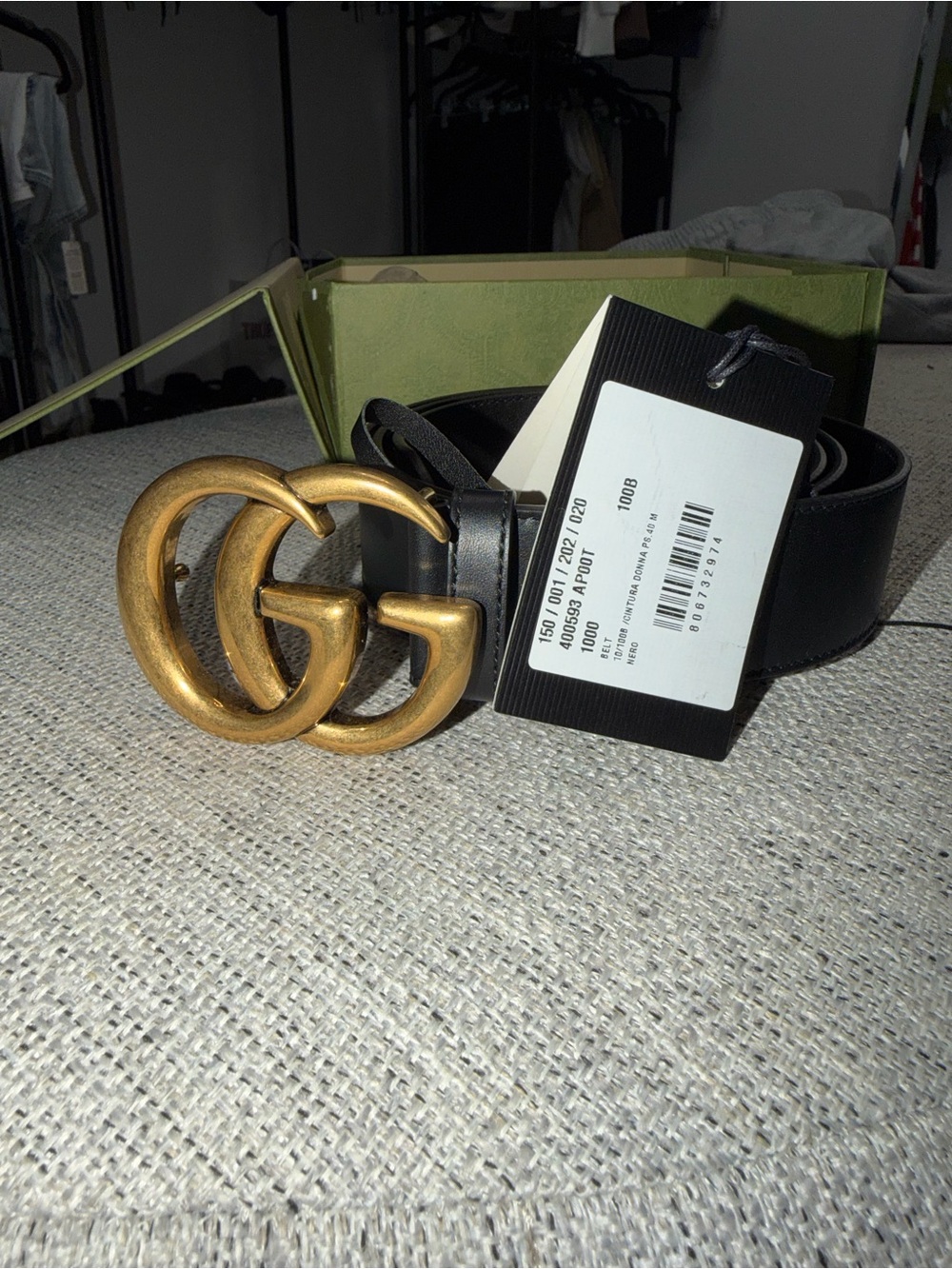 Gucci Black Leather Belt with Gold Double G Buckle NWT